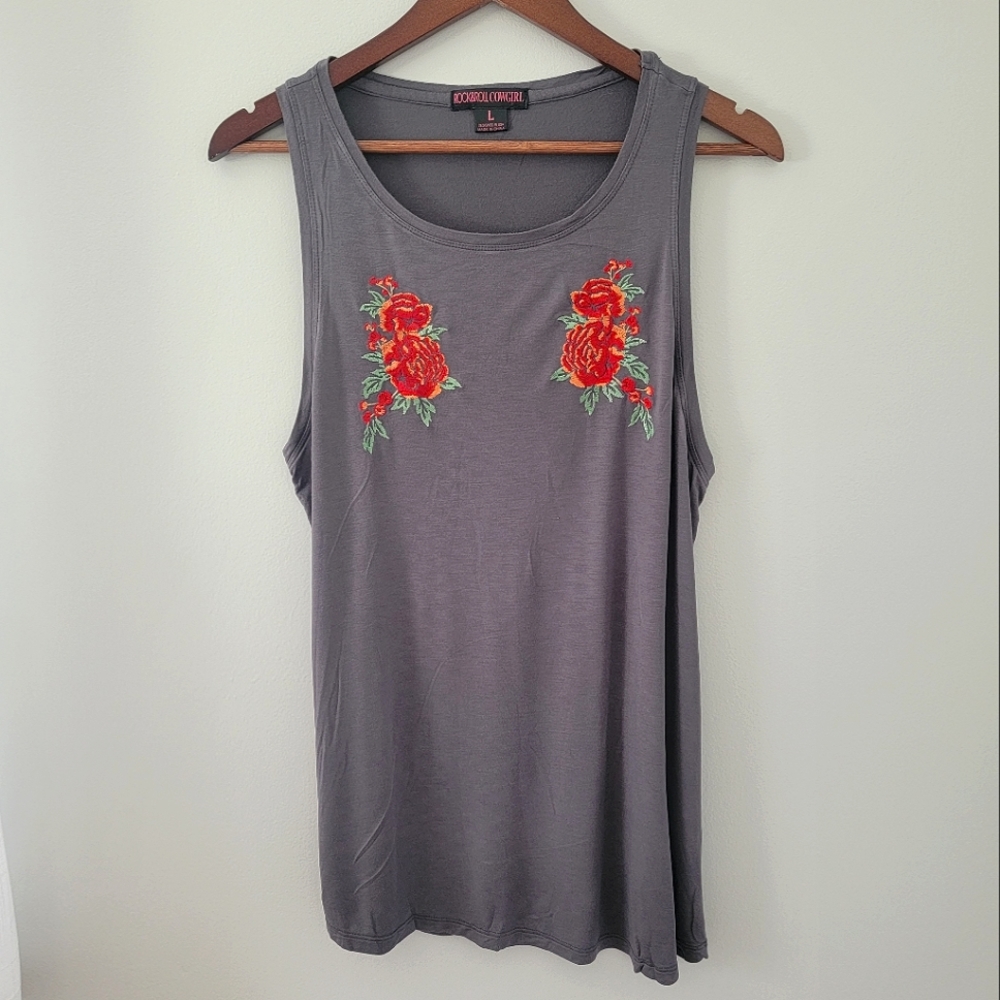 NWOT ROCK&ROLL COWGIRL Embroidered Rose Tank